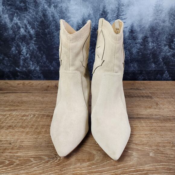 Nine West Beige Flow Leather Cowboy Stiletto Heeled Ankle Boots | Women's 8.5M - Picture 2 of 13